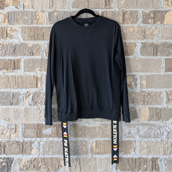 P.E Nation Black Crew Neck Sweatshirt Side Spellout Ribbons Size Small Arrows - Picture 1 of 9